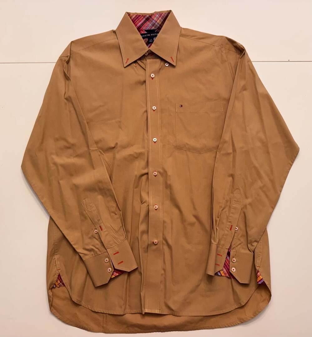 Tommy Hilfiger Men's Long Sleeve Button Down Shirt Tan Size L/G